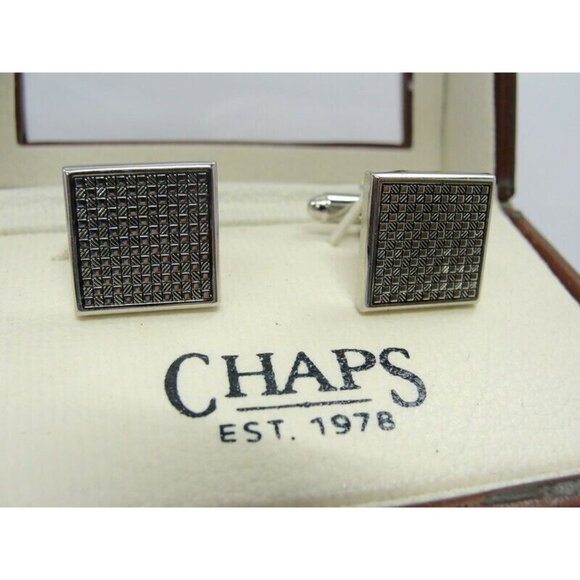 Chaps Cufflinks Silver Tone Square Wedding Tux - Picture 15 of 16